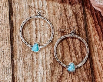 Silver Stamped HOOP EARRINGS | Western Turquoise Hoop Earrings | accessories | western jewelry | gift for her