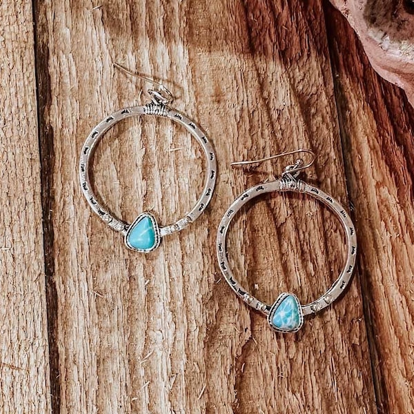 Silver Stamped HOOP EARRINGS | Western Turquoise Hoop Earrings | accessories | western jewelry | gift for her