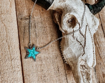 STAR NECKLACE | Stone Star Western chain necklace | blue turquoise  | Punchy Cowgirl | Western Rodeo Necklace