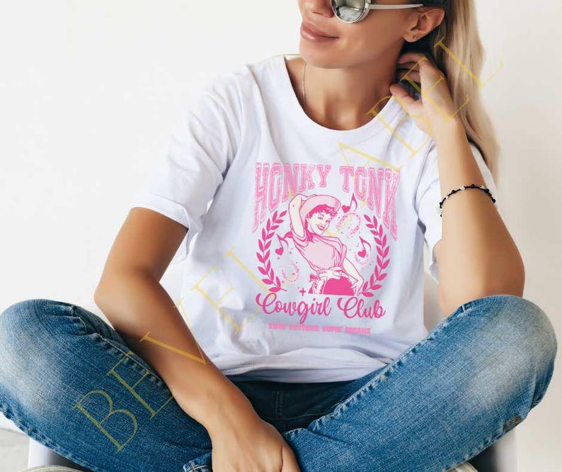 Vintage Honky Tonk Cowgirl Club T-Shirt, Fun Graphic Tee for Western Lovers, Perfect for Concerts, Music Festivals, Gift Idea, Cowgirl Style