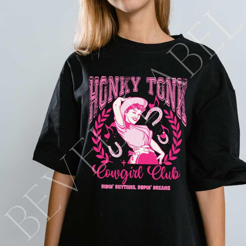 Vintage Honky Tonk Cowgirl Club T-Shirt, Fun Graphic Tee for Western Lovers, Perfect for Concerts, Music Festivals, Gift Idea, Cowgirl Style