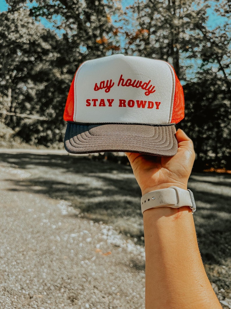 Red & Black Say Howdy, Stay Rowdy Trucker Hat, Party hat, Bachelorette Hat, Birthday Gift Hat, Single Ladies Gift, Inappropriate Hat, Funny Gifts