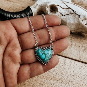 Turquoise Heart Necklace | Sterling Silver Western Rodeo Chain