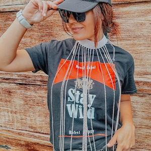 Black Stay Wild Graphic Tee: Rebel Cowgirl Concert Top