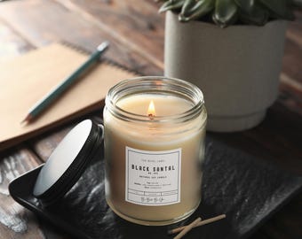 Black Santal Sea Salt Scented Soy Candle: Aromatherapy Relaxation Gift