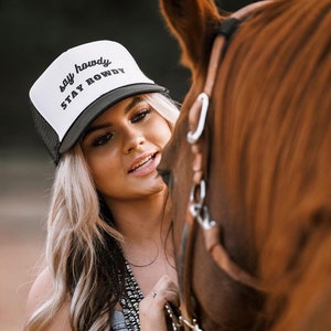 Black Say Howdy, Stay Rowdy Trucker Hat, Party hat, Bachelorette Hat, Birthday Gift Hat, Single Ladies Gift, Inappropriate Hat, Funny Gifts