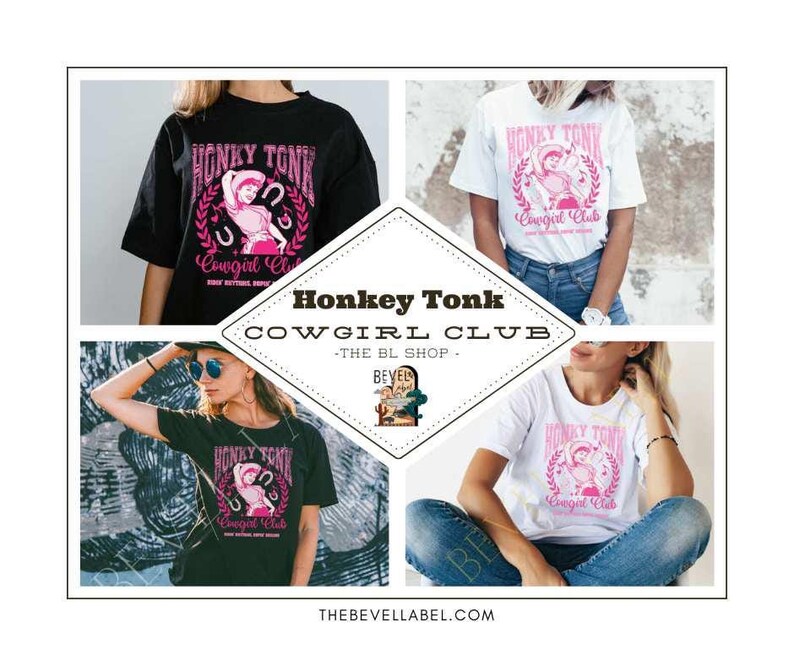 Vintage Honky Tonk Cowgirl Club T-Shirt, Fun Graphic Tee for Western Lovers, Perfect for Concerts, Music Festivals, Gift Idea, Cowgirl Style