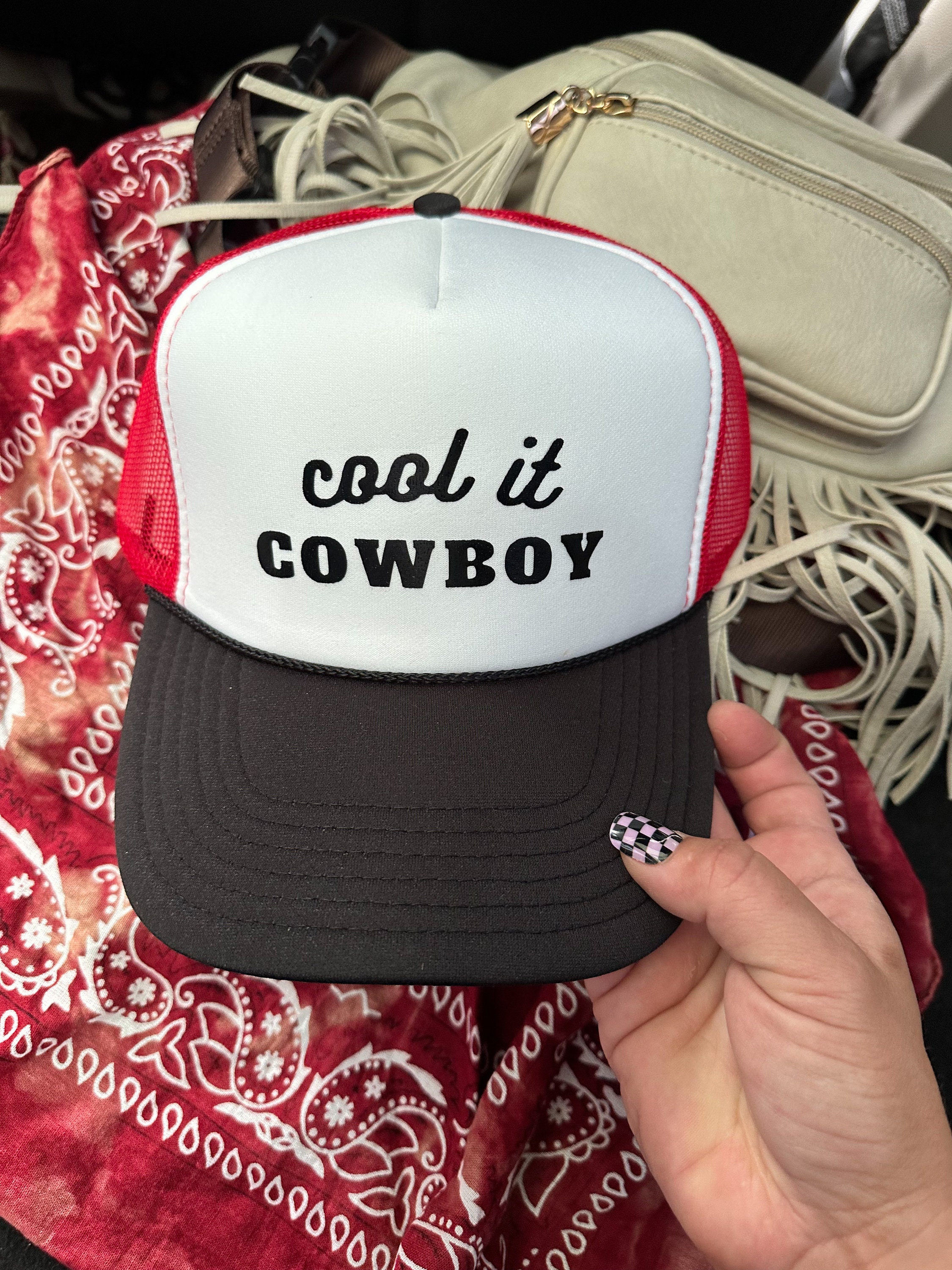 Discover Cool It Cowboy Hat, Nashville Style Trucker Hat | Bachelorette Girls Weekend Hat | Cowboy Trucker Hat