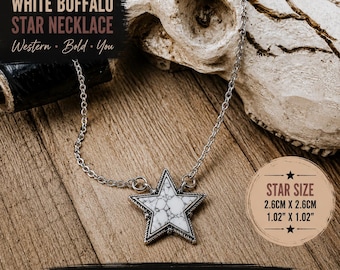 Western Star Halskette, White Buffalo inspiriert Anhänger, Cowgirl Schmuck, Southwestern Silver Halskette Geschenk