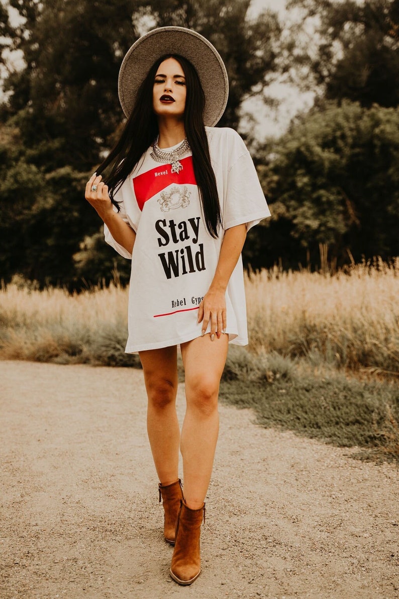 Ladies Stay Wild T Shirt Dress, Nashville Outfit, Country Concert Top, Western Tee Dress, Oversized T-Shirt, Rodeo Shirt, Cowgirl Shirt