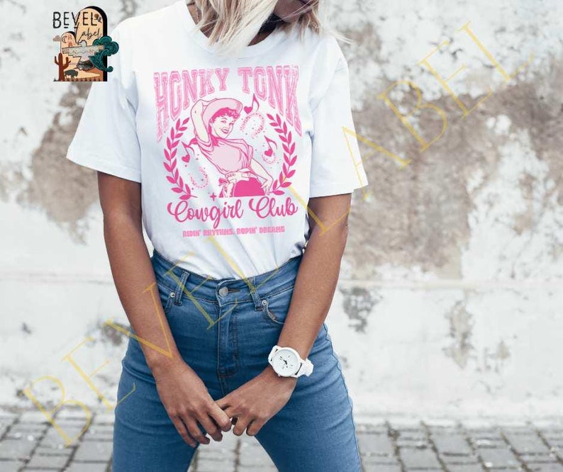 Vintage Honky Tonk Cowgirl Club T-Shirt, Fun Graphic Tee for Western Lovers, Perfect for Concerts, Music Festivals, Gift Idea, Cowgirl Style