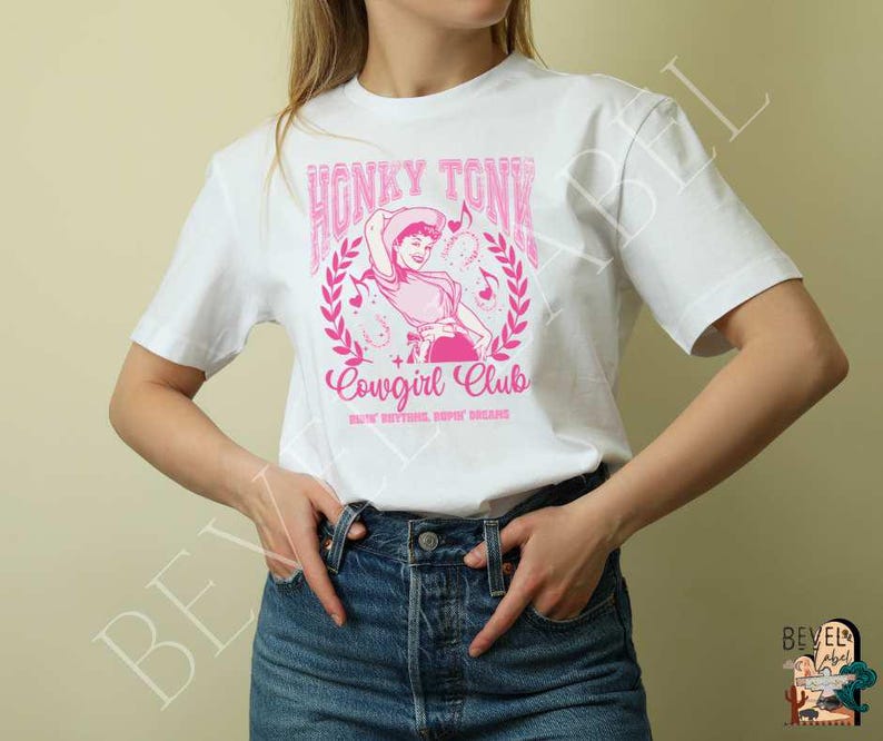 Vintage Honky Tonk Cowgirl Club T-Shirt, Fun Graphic Tee for Western Lovers, Perfect for Concerts, Music Festivals, Gift Idea, Cowgirl Style