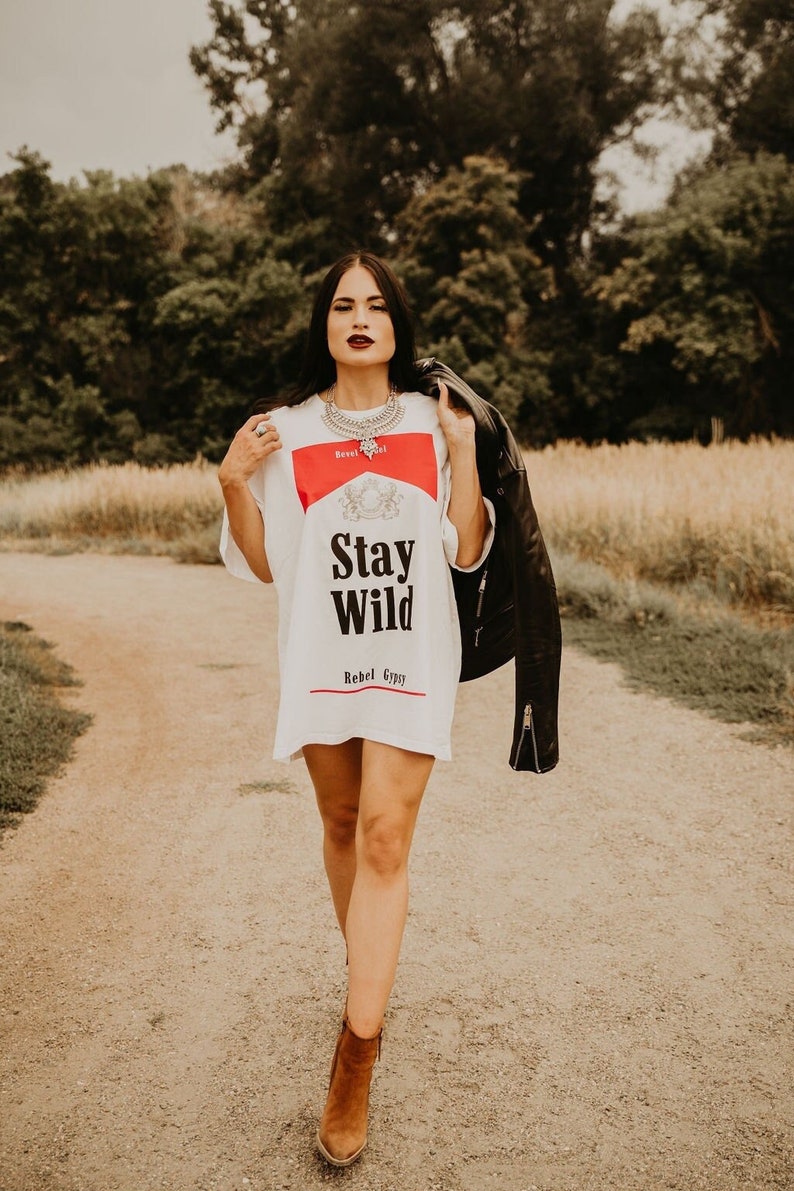 Ladies Stay Wild T Shirt Dress, Nashville Outfit, Country Concert Top, Western Tee Dress, Oversized T-Shirt, Rodeo Shirt, Cowgirl Shirt