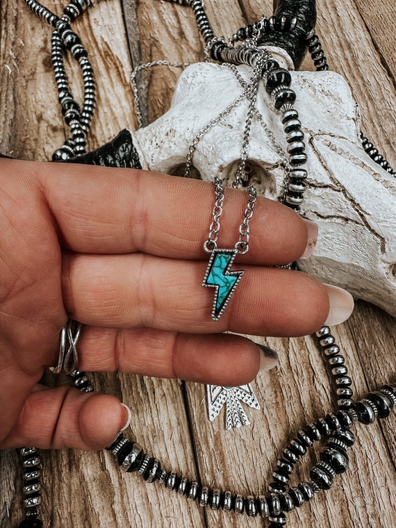 Turquoise lightning bolt necklace online