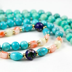 Vintage Turquoise, Enamel & Coral Bead Necklace image 2