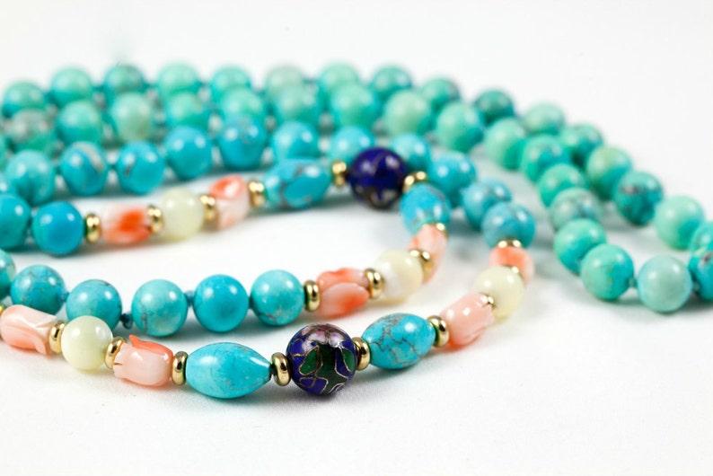 Vintage Turquoise, Enamel & Coral Bead Necklace image 2
