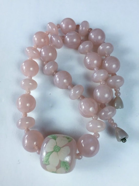 Baby Pink Plastic Bead Necklace - image 2