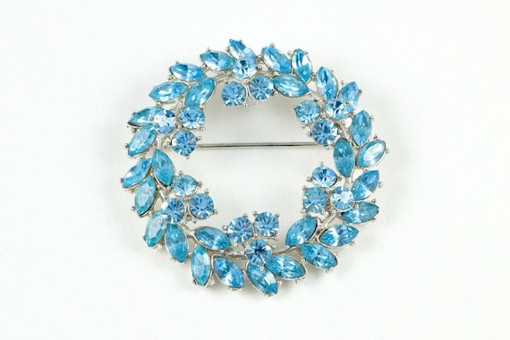 Trifari Aqua Blue Rhinestone Brooch Circa 1950's