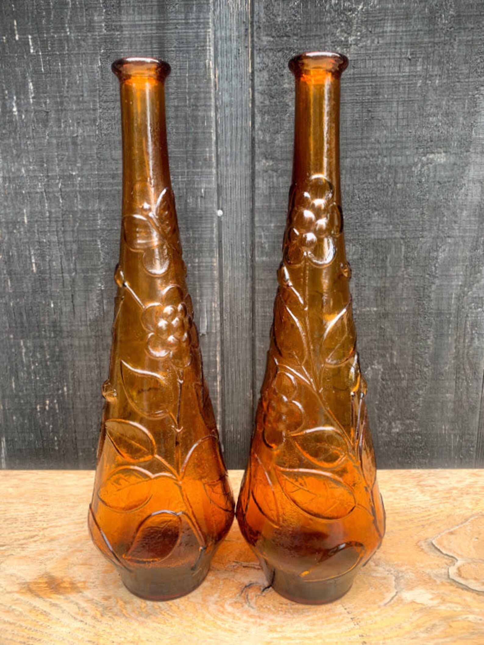 Made in Italy Amber Colored Vase with Raised Design Set of 2 Etsy.de
