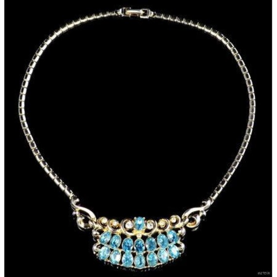 Vintage 1950's Coro Aquamarine Blue Rhinestone Nec
