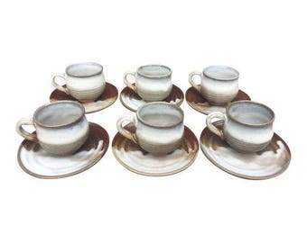Japanese Drip Glaze Pottery Tea Cups & Saucers