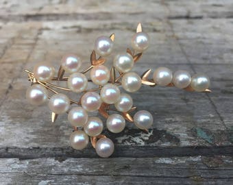 14k Gold Pearl Brooch