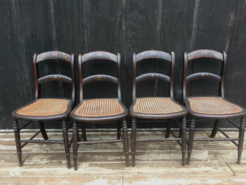 Victorian Stenciled Cane Bottom Chairs Set of 4 Circa 1870 Etsy