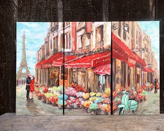 Paris Street Scene Reproduction Print on Canvas