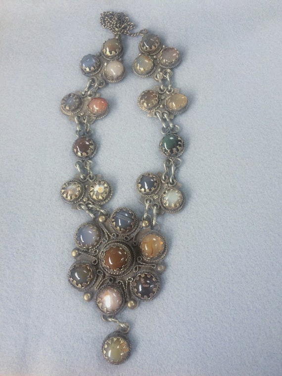 Vintage Agate Cabochon Necklace Circa 1930's - image 2
