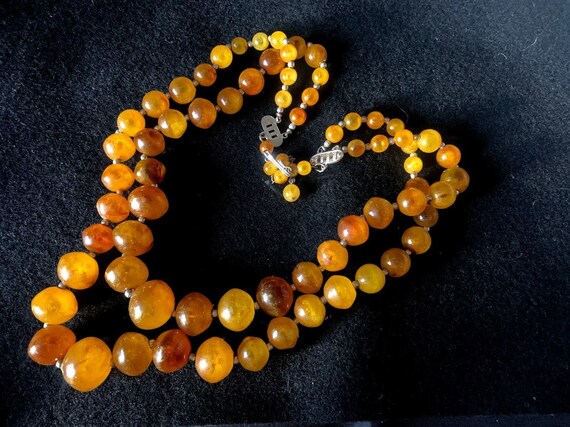 Vintage Double Strand Amber Colored Lucite Bead N… - image 3