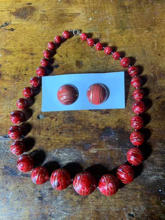 Red and Gold Necklace and Earrings - image 1