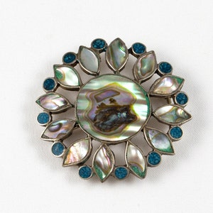 Vintage Floral Motif Abalone Shell & Turquoise Brooch Marked - Etsy