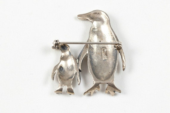 Vintage Sterling Silver Mother and Baby Penguin B… - image 2