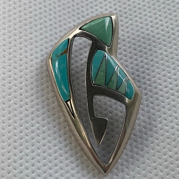 Turquoise and Silver Cutout Pendant