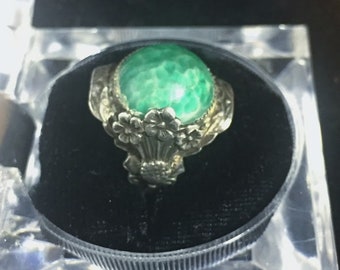 Green Glass & Sterling Silver Ring