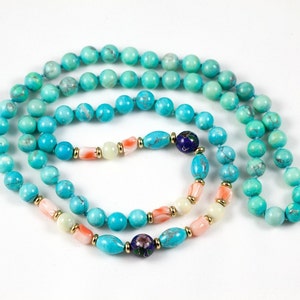 Vintage Turquoise, Enamel & Coral Bead Necklace image 1
