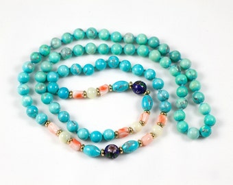 Vintage Turquoise, Enamel & Coral Bead Necklace