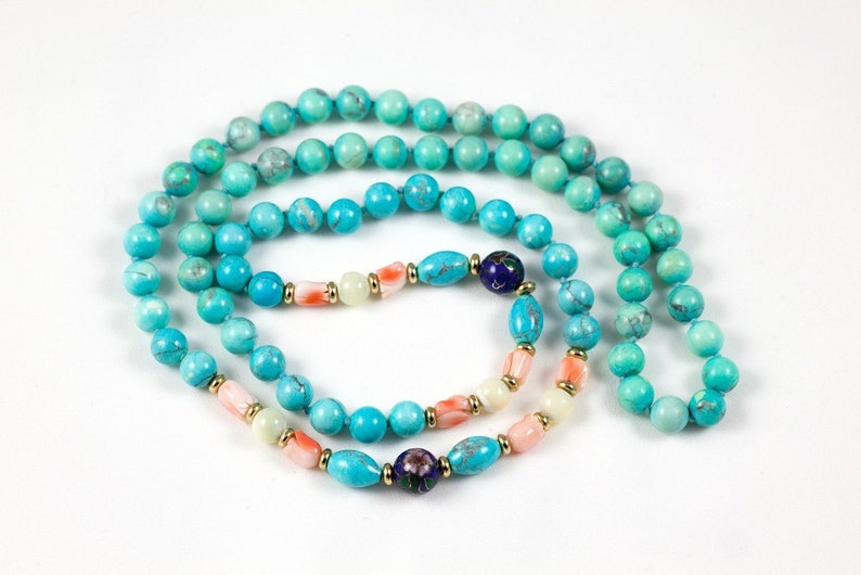 Vintage Turquoise, Enamel & Coral Bead Necklace image 1