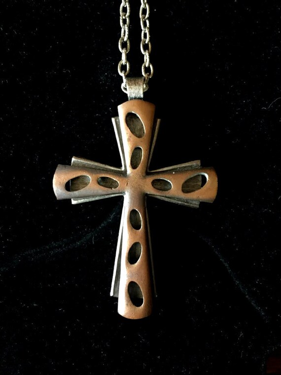Brutalist Copper Cross Necklace