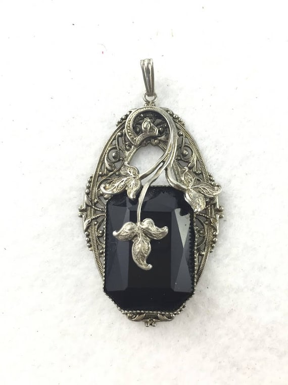 Silver Setting with Black Glass Pendant