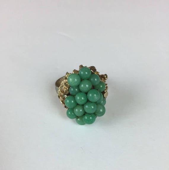 Green Glass Bead Adjustable Cluster Ring