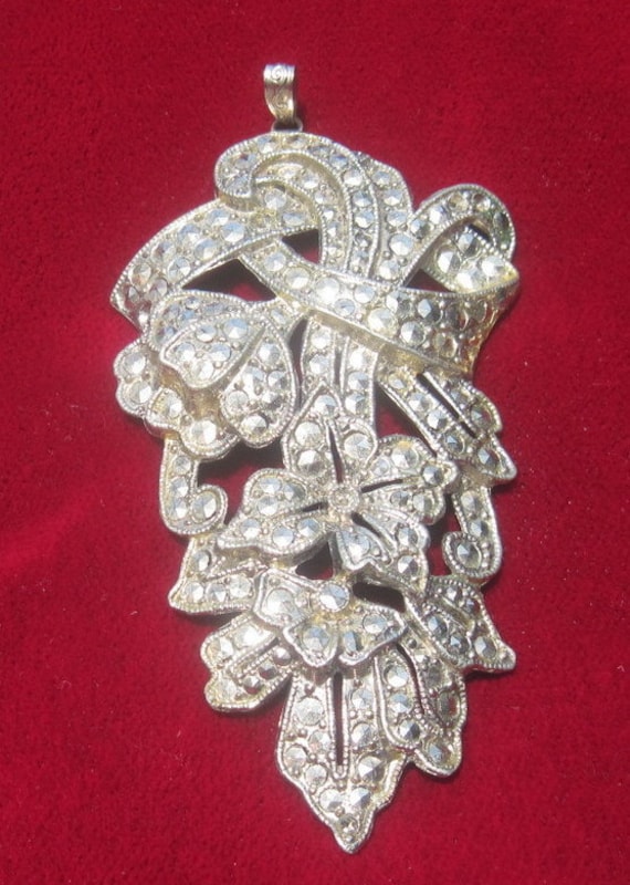 Art Deco Floral Marcasite Pendant Circa 1930's