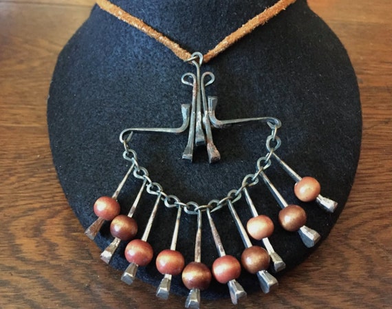 Brutalist Nail and Wood Necklace