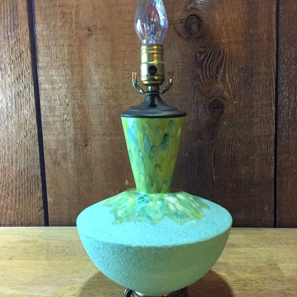 Mid-Century Modern Green Drip Glaze Lamp
