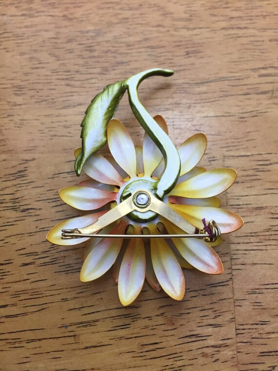 Vintage Orange & Yellow Flower Brooch - image 3