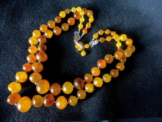 Vintage Double Strand Amber Colored Lucite Bead N… - image 2