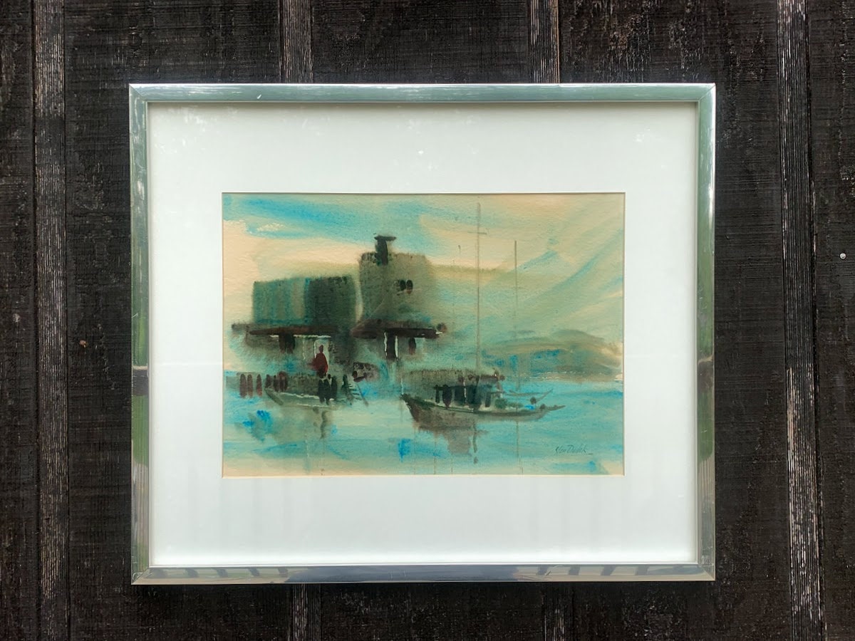 Stanley Dudek Signed Original Watercolor - Marina View