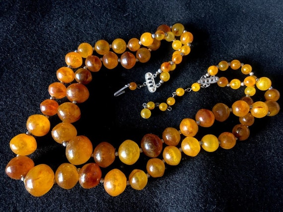 Vintage Double Strand Amber Colored Lucite Bead N… - image 1