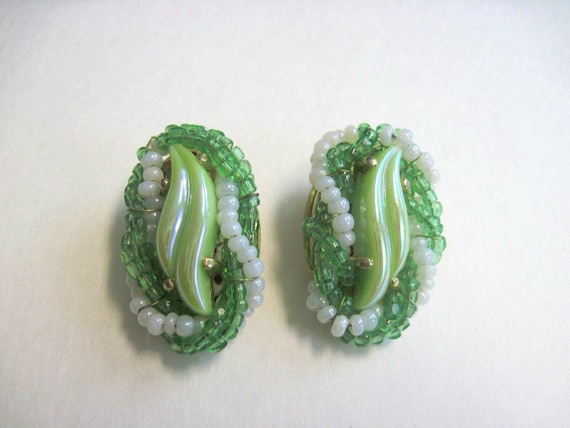 Elsa Schiaparelli Green Glass Bead Earrings