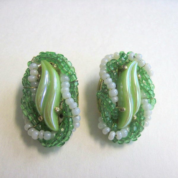 Elsa Schiaparelli Green Glass Bead Earrings